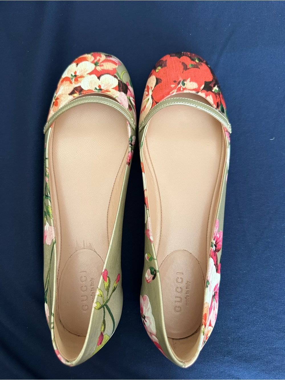 Gucci Floral Ballet Flats in Red, Pink, Green and Cream